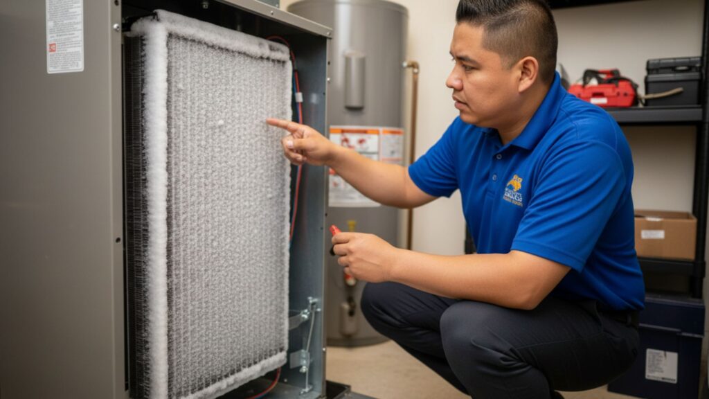 How do I troubleshoot a frozen air conditioner coil in my San Marcos, TX home