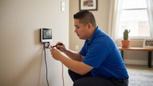 HVAC Technician Checking Why Thermostat Displaying the Wrong Temperature