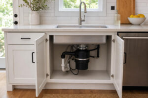 garbage disposal set up under kitchen sink modern home