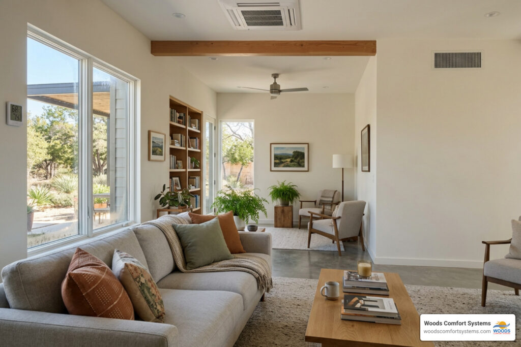 AC running but humid inside living room with central air vents