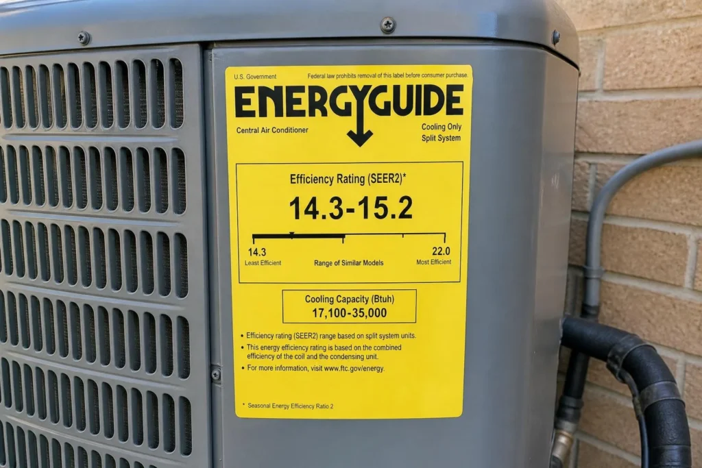 modern residential AC condenser outside a Central Texas home showing energy-efficient cooling