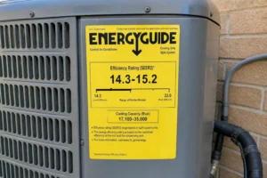 modern residential AC condenser outside a Central Texas home showing energy-efficient cooling