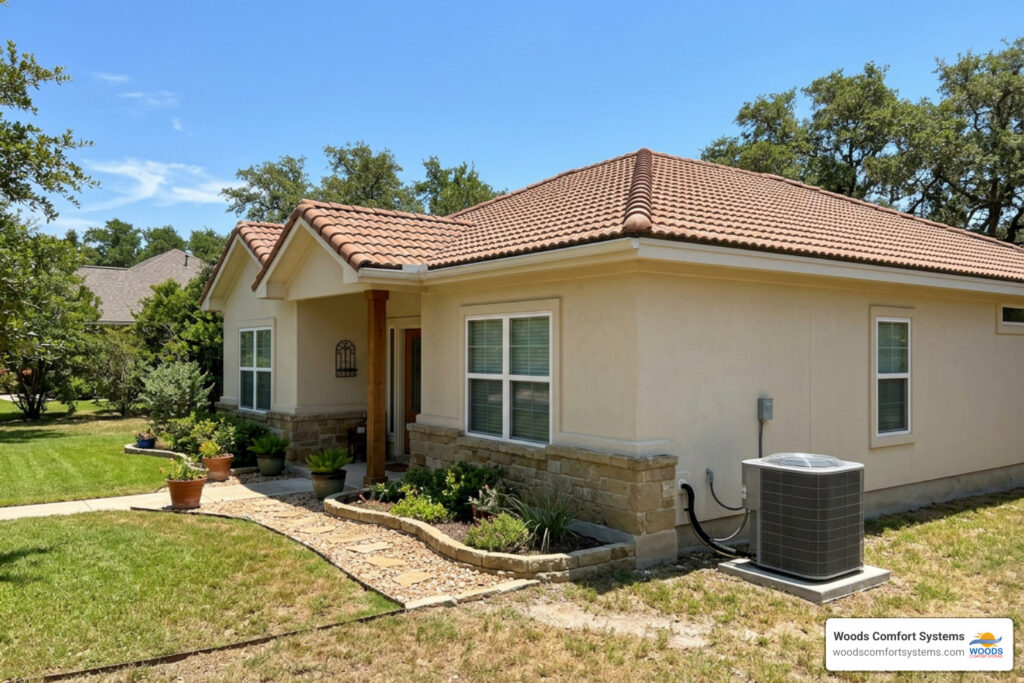 Residential HVAC system outside a San Marcos, TX home