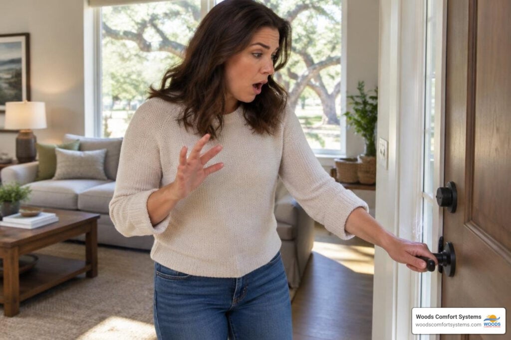 Homeowner noticing static from dry indoor air in a San Marcos home in winter